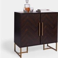 Spinningfield Sideboard Parquet Design - Cabinet w/Dark Wood Walnut Veneer - 2 Door Chevron Buffet w/Gold Handles & Legs - Modern Luxury Style Storage Credenza For Living Room, Dining Room & Lounge