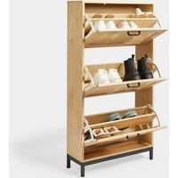Rattan Shoe Cabinet Footwear Storage Light Wood Effect | Up to Size 9 | VonHaus