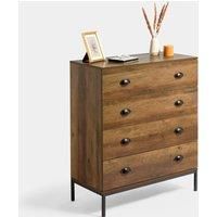 VonHaus Chest of Drawers - Dark Wood Effect 4 Drawer Dresser - Industrial Style Bedroom Drawers - Rustic Clothes Storage Cabinet for Bedroom w/Black Metal Legs & Handles - Large Hallway Unit - Jaxon