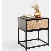 Chevron Side End Table 1 Drawer Bedside Nightstand Black & Wood Effect | VonHaus