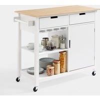 VonHaus Kitchen Storage Trolley – White Kitchen Island On Wheels – Rolling Freestanding Cart, Wood Effect Counter Top, Drawers & Shelving – Portable & Compact Kitchen, Dining & Living Room Furniture