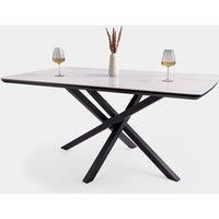 Spinningfield Dining Table - 6 Seater Kitchen Table for Dining Room - Rectangular White Ceramic Marble Effect Dinner Table for 6 People - Luxe Table w/Black Cross Legs - W160cm xD90cm - Atherton