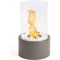 VonHaus Tabletop Fireplace – Bioethanol Fireplace – Bio Ethanol Table Top Fire, Table Top Heater for Outdoor & Indoor – Portable, 70 Min Burn Time, Windproof Glass, Round Shape – Hammer Stone Grey