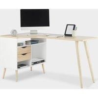VonHaus Corner Desk, White & Oak Effect Computer Desk with Drawers & 3 Shelves