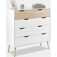 Chest Of Drawers 5 Drawer Bedroom Dresser | White & Oak Wood Effect | VonHaus