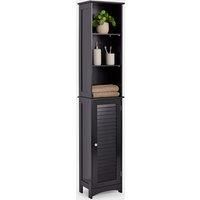 Tall Bathroom Cabinet Tallboy Slim Black Storage Cupboard w/ 6 Shelves | VonHaus