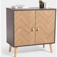 VonHaus Herringbone Sideboard – Grey & Wood Effect Storage Cabinet - Scandi Style 2 Door Buffet Unit - Modern Cupboard w/Tapered Legs & Faux Leather Handles - for Living Room, Lounge & Hallway