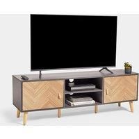 TV Unit | Grey & Wood Effect TV Cabinet w/ Storage & Shelves | VonHaus