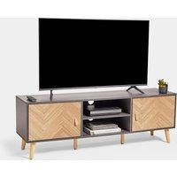 TV Unit | Grey & Wood Effect TV Cabinet w/ Storage & Shelves | VonHaus