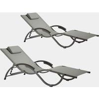 Set of 2 Outdoor Reclinable Textoline Folding Sunloungers