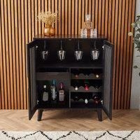 Drinks Cabinet Wine Bar w/ Glass & Bottle Storage | Black Rattan | Spinningfield