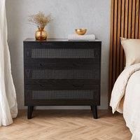 Chest of Drawers Black Rattan | 3 Drawer Dresser Clothes Cabinet | Spinningfield