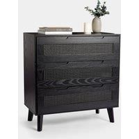 Chest of Drawers Black Rattan | 3 Drawer Dresser Clothes Cabinet | Spinningfield