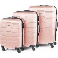 VonHaus Suitcase Set, Pink 3pc Lightweight Wheeled Luggage, ABS Plastic Carry On & Check in Travel Case, Durable Hard Shell w/ 4 Spinner Wheels, Built in Lock & Handle, Small/Medium/Large (Pink)