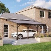 Rutland County Garden Furniture Ltd Felt Shingle Roof Car Port 4 Post, Wood - L350 x W650 cm - Light Green in Brown