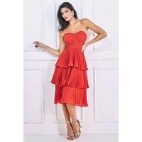 Pleated Bandeau Bodice Chiffon Tiered Midi