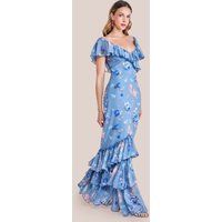 Floral Printed Chiffon Ruffle Maxi