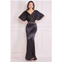 Goddiva Satin Viscose Cowl Neck Maxi With Train - Black