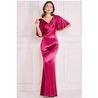 Goddiva Satin Viscose Cowl Neck Maxi With Train - Burgundy