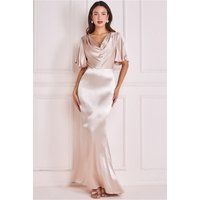 Goddiva Satin Viscose Cowl Neck Maxi With Train - Champagne
