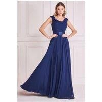 Goddiva Women's Cowl Neck Chiffon Maxi Dress in Navy | Size: 10