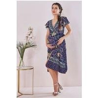 Goddiva Maternity Floral Print Midi Navy Print