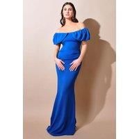 Goddiva Scuba Crepe Pleated Bardot Maxi - Royalblue