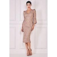 Sequin Scallop Lace Midi Dress