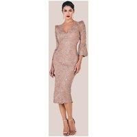 Sequin Scallop Lace Midi Dress