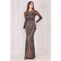 Goddiva Women's Long Sleeve Sequin Flame Maxi Dress in Black | Size: 10