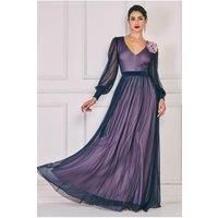 Corsage V-Neck Dobby Mesh Maxi