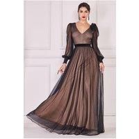 Corsage V-Neck Dobby Mesh Maxi