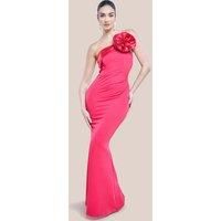 Satin Corsage Scuba Crepe Maxi Dress