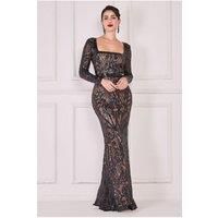 Sequin Square Neck Maxi With Scallop Hem