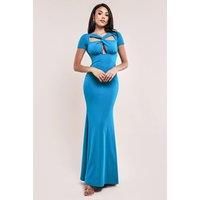 Scuba Crepe Twist Cutout Maxi Dress - Teal Blue by Goddiva