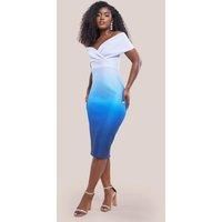 Ombre Front Wrap Bardot Midi Dress
