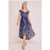 Embroidered Lace High Low Midi Dress