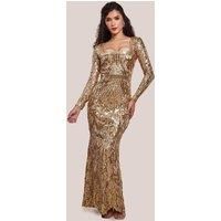 Goddiva Women's Sequin Square Neck Maxi With Scallop Hem in Gold | Size: 10