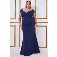 Goddiva Women's Bardot Pleated Maxi Dress in Navy | Size: 20