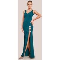 Diamante Brooch Thigh Split Mermaid Maxi Dress