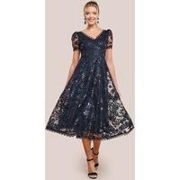 Sequin Lace Short Sleeve A-Line Midi Dress