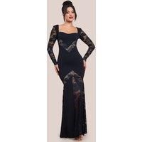 Goddiva Women's Scuba & Lace Long Sleeve Maxi Dress in Black | Size: 8