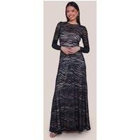 Goddiva Women's Geo Wave Flare Skirt Long Sleeve Maxi Dress in Black | Size: 10