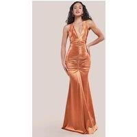 Multi Tied Satin Gathered Ring Maxi Dress