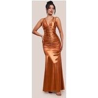 Multi Tied Satin Gathered Ring Maxi Dress