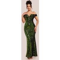 Sequin Velvet Bardot Evening Maxi Dress