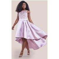 Sequin & Satin Dipped Hem Midi Dress