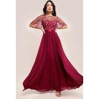 Embroidered Top Flutter Sleeve Maxi