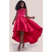 Sequin & Satin Dipped Hem Midi Dress
