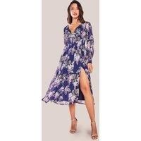 Printed Lurex Chiffon Long Sleeve Midi Dress